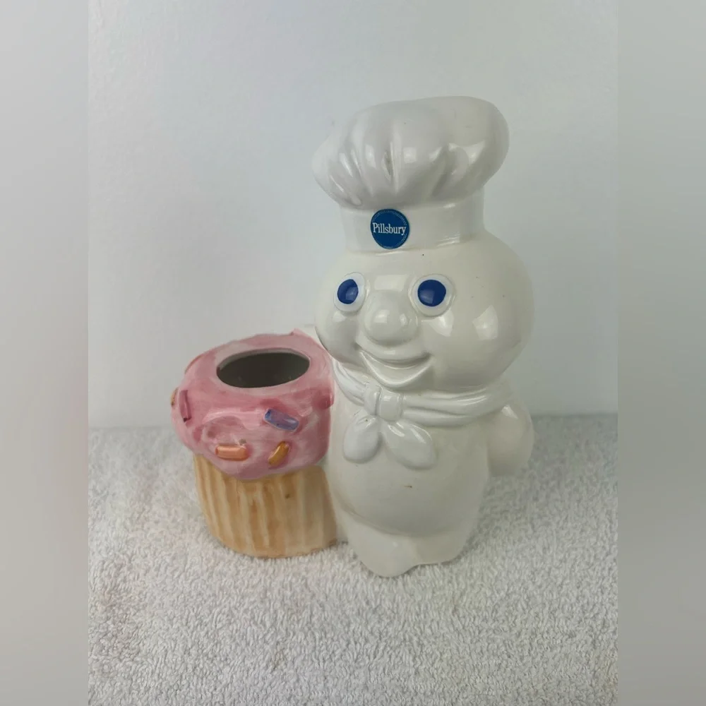 VTG '1992' Utensil Jar - Pillsbury Doughboy FUNFETTI Pink Cupcake